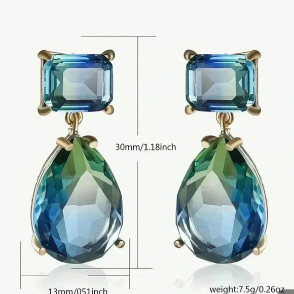 Elegant Green and Blue Drop Earrings - Picture 3 of 3